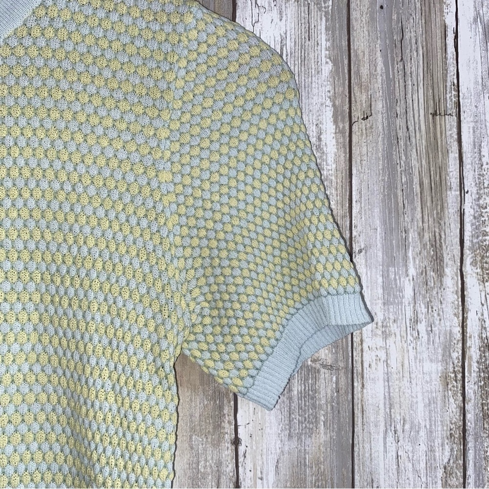 Zara Textured Knit Tee Yellow Blue Short Sleeve Sweater Top Lightweight S - Picture 2 of 4